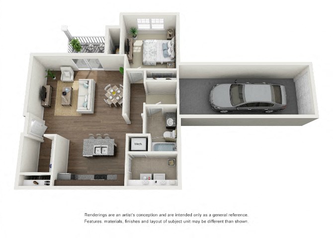 Floor plan for 1 bed, 1 bath, 860 sqft